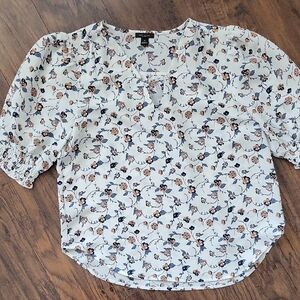 Ann Taylor Floral Blouse - Blue and Cream